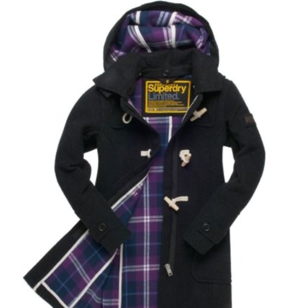 Womens Superdry hooded Winter Duffle Coat - black